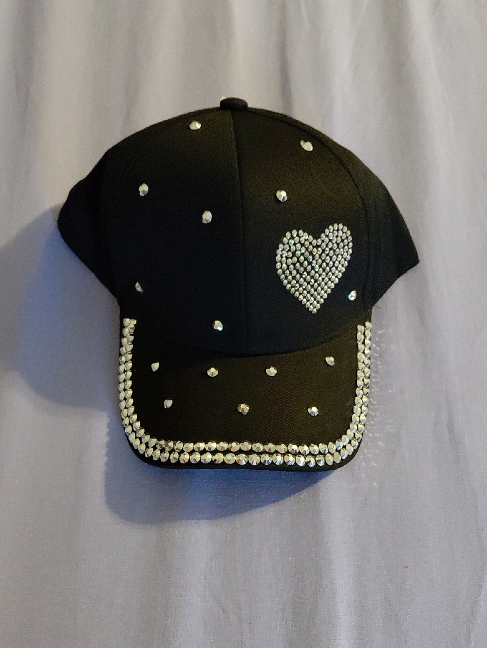 Black Rhinestone Heart Baseball Cap